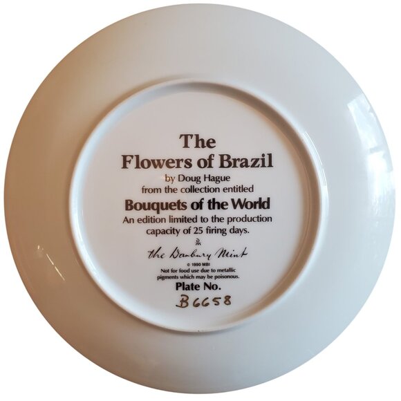 Vintage Danbury Mint "Flowers of Brazil" Collector Plate by Doug Hague 1990 - Picture 3 of 6